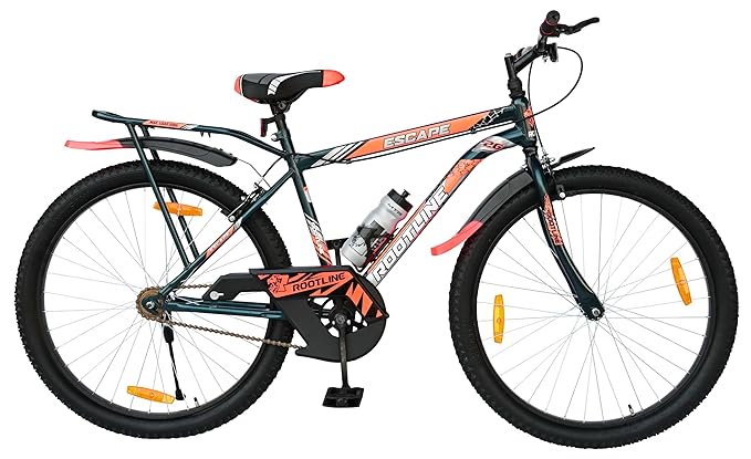 ROOTLINE Escape IBC 26X2.40 Mountain Bike for Youth – Integrated Carrier | Rigid Frame | Lightweight | Best Alternative to Electric Bicycles (Black with Orange)