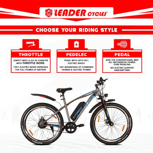 Leader E-Power L6 Electric Cycle – 27.5T E-Bike with 250W Motor, Dual Disc Brakes & Suspension