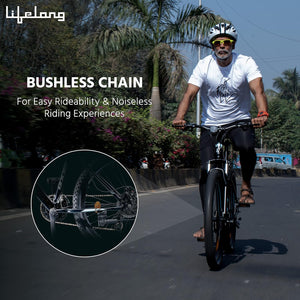 Lifelong GX21 Electric Cycle – 27.5T E-Bike with 21-Speed Gear, Dual Disc Brakes & Long Range Ride
