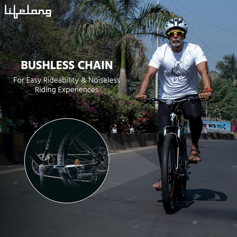 Lifelong GX21 Electric Cycle – 27.5T E-Bike with 21-Speed Gear, Dual Disc Brakes & Long Range Ride