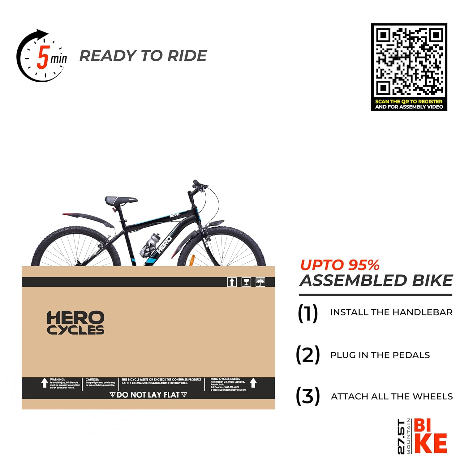 Hero Rove Sports 27.5T Mountain Bike – Alloy Steel MTB for Men | Single-Speed, Ready to Ride