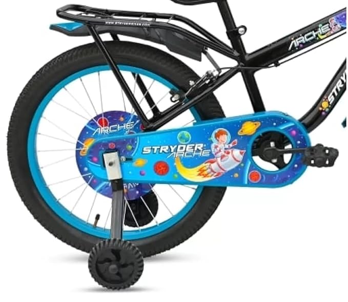 Arche 20″ Kids Bicycle – Space-Themed Black & Blue Bike with Training Wheels & Basket