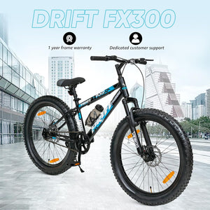 VESCO Drift FX300 24T Kids Electric Cycle – Semi-Fat Tyres, Front Suspension & Dual Disc Brakes | Stylish E-Bike for Boys & Girls