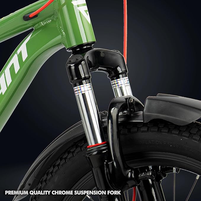 ROADGIANT Kiev 20T Kids Bike with Dual Disc Brake | Aluminum Frame MTB | Single Speed | Front Suspension | Army Green | Perfect for Young Riders