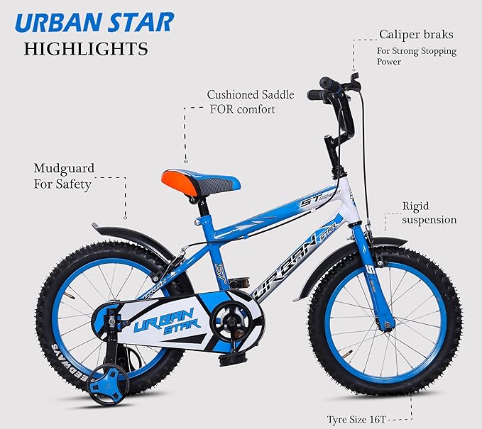 URBANSTAR 16T Kids BMX Cycle | 16-Inch Steel Frame Bicycle for Boys & Girls (4–7 Years)
