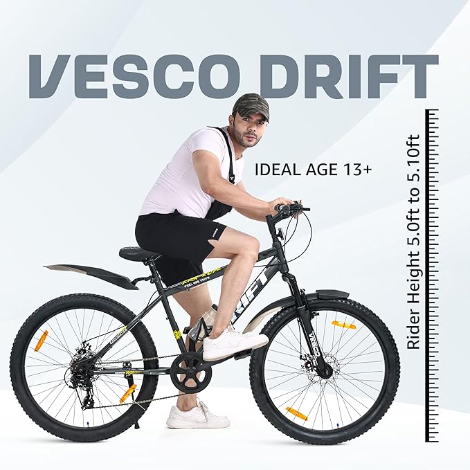 VESCO Drift 26T Electric Cycle – 7-Speed Mountain E-Bike with Dual Disc Brakes & Suspension