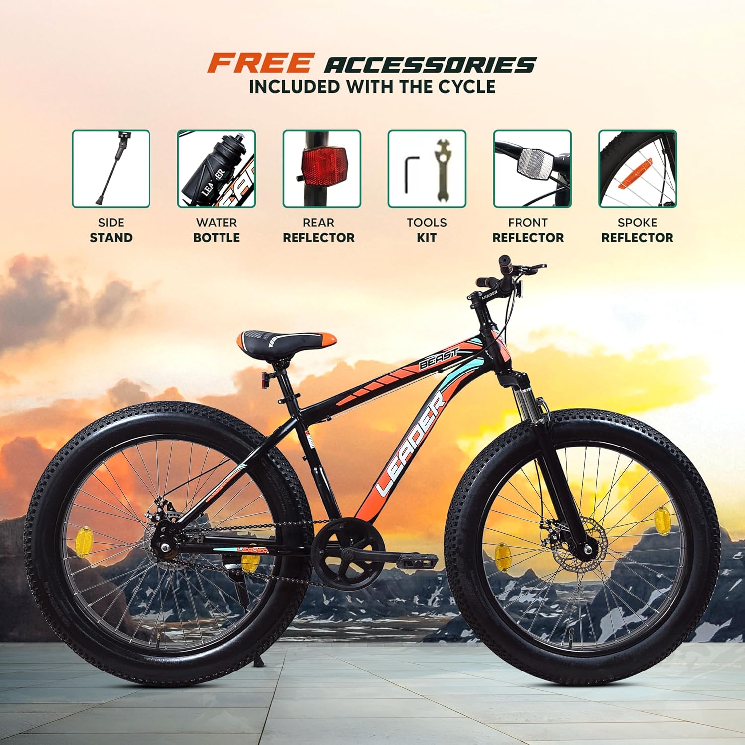 Leader Beast 26x4.00 Fat Tire Electric Cycle – Dual Disc Brakes, Front Suspension & Powerful Ride