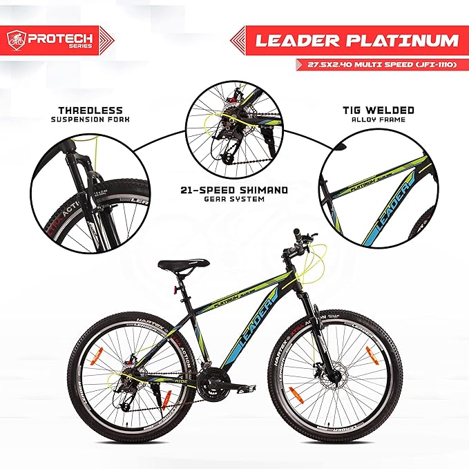 Leader Platinum 27.5T Electric Cycle | Affordable E-Bike with 21-Speed Gears & Dual Disc Brakes